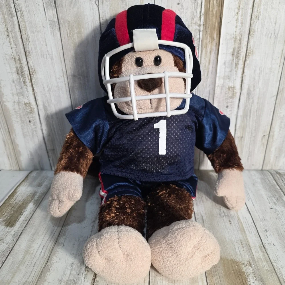 Build-A-Bear Football Monkey Plush Brown Stuffed Animal Navy Blue Uniform No 1